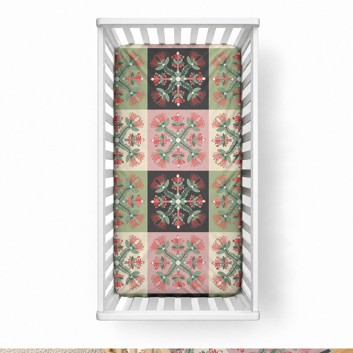 Seamless Pattern Pikake Lei Baby Bed Cover Floral Squares Pikake LT9 28 × 52 in Pink - Polynesian Pride