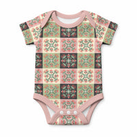 Seamless Pattern Pikake Lei Baby Onesie Floral Squares Pikake LT9 Pink - Polynesian Pride