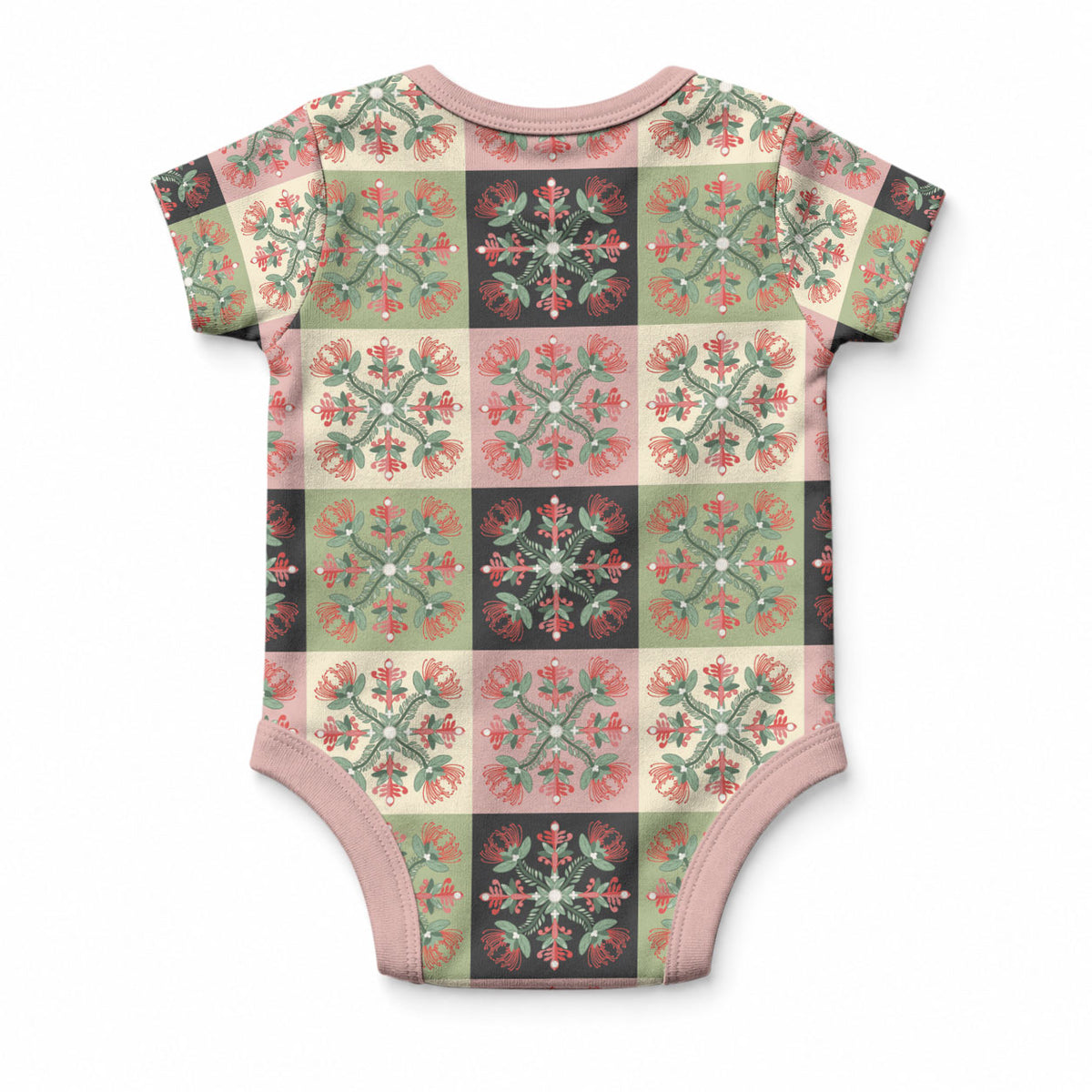 Seamless Pattern Pikake Lei Baby Onesie Floral Squares Pikake LT9 - Polynesian Pride