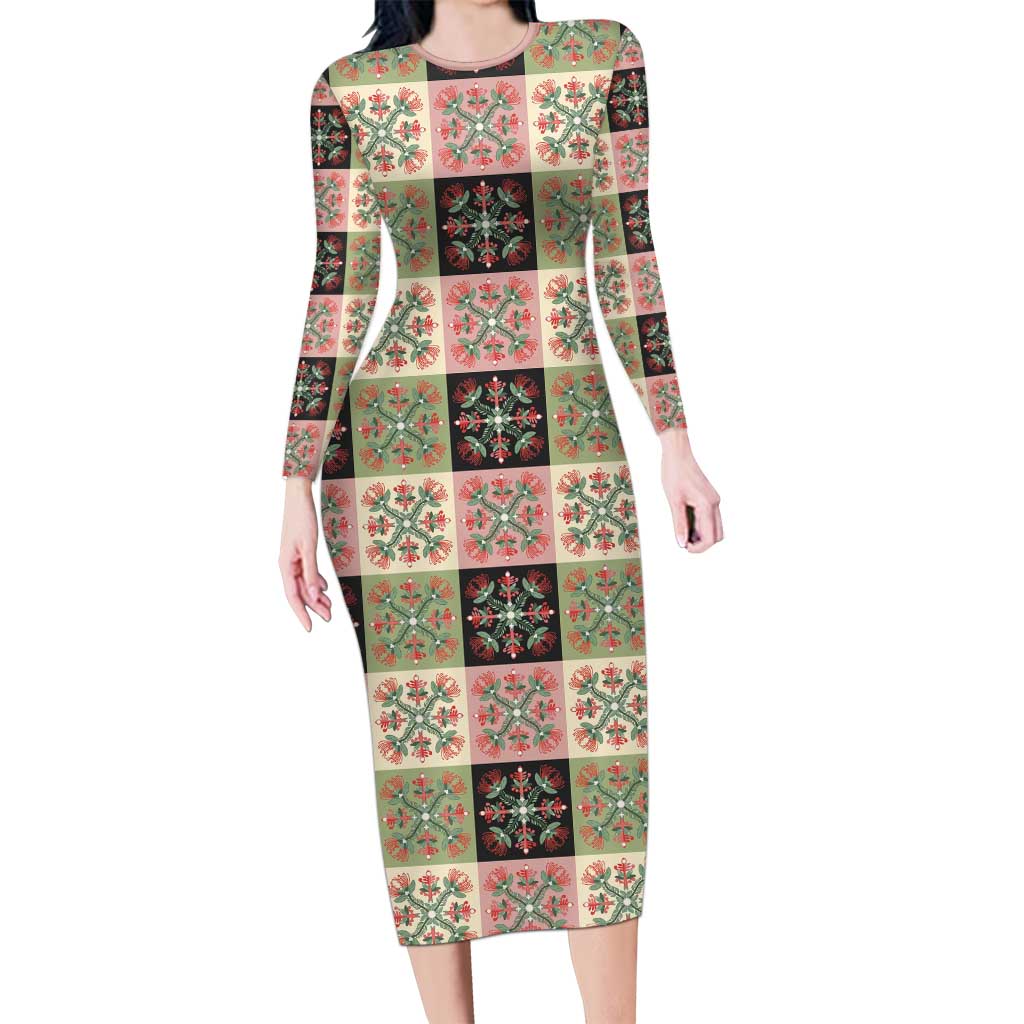 Seamless Pattern Pikake Lei Family Matching Long Sleeve Bodycon Dress and Hawaiian Shirt Floral Squares Pikake - Polynesian Pride