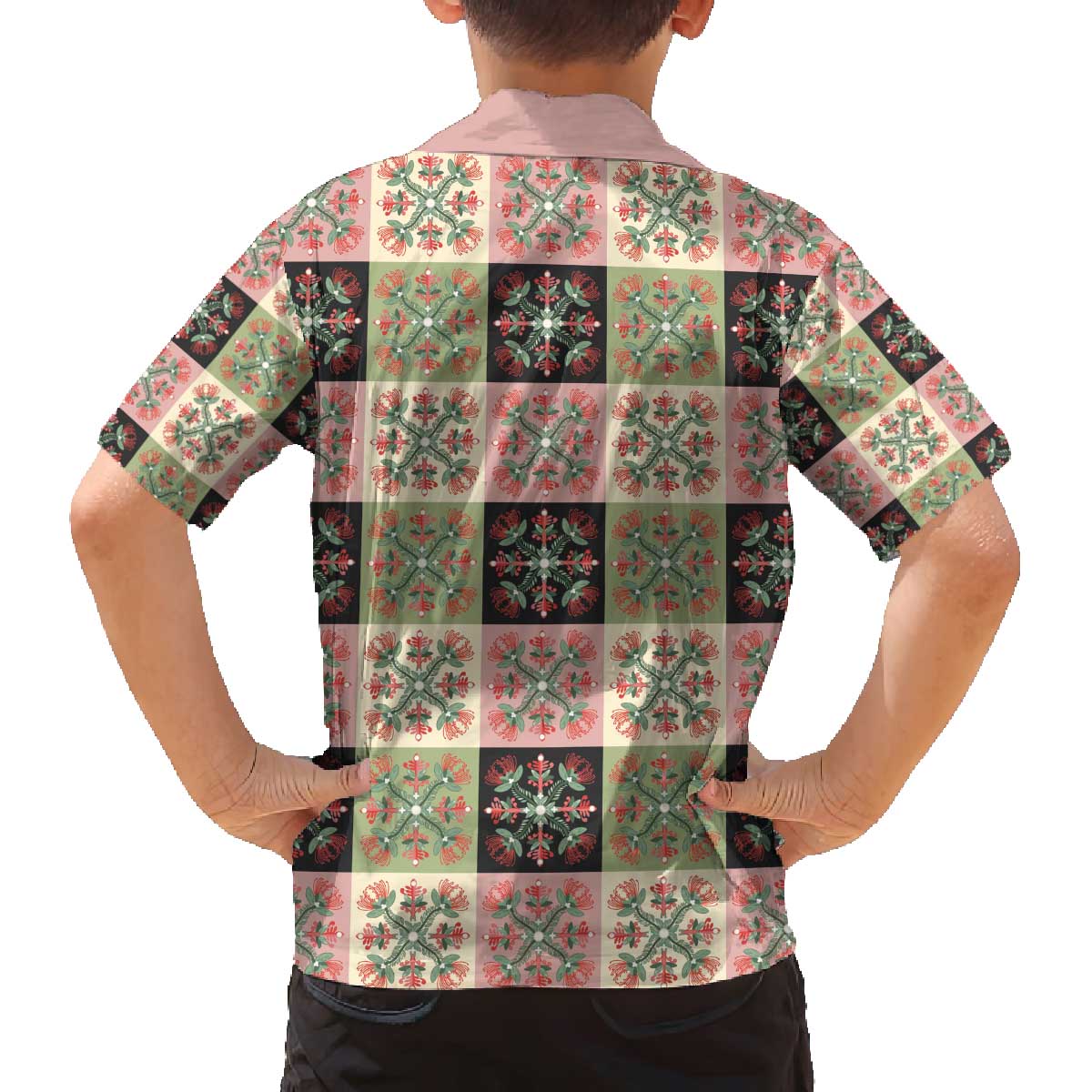 Seamless Pattern Pikake Lei Family Matching Off The Shoulder Long Sleeve Dress and Hawaiian Shirt Floral Squares Pikake - Polynesian Pride