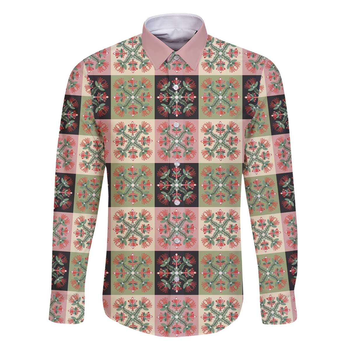 Seamless Pattern Pikake Lei Family Matching Off The Shoulder Long Sleeve Dress and Hawaiian Shirt Floral Squares Pikake - Polynesian Pride