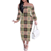 Seamless Pattern Pikake Lei Family Matching Off The Shoulder Long Sleeve Dress and Hawaiian Shirt Floral Squares Pikake - Polynesian Pride