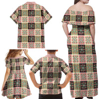 Seamless Pattern Pikake Lei Family Matching Off Shoulder Maxi Dress and Hawaiian Shirt Floral Squares Pikake - Polynesian Pride