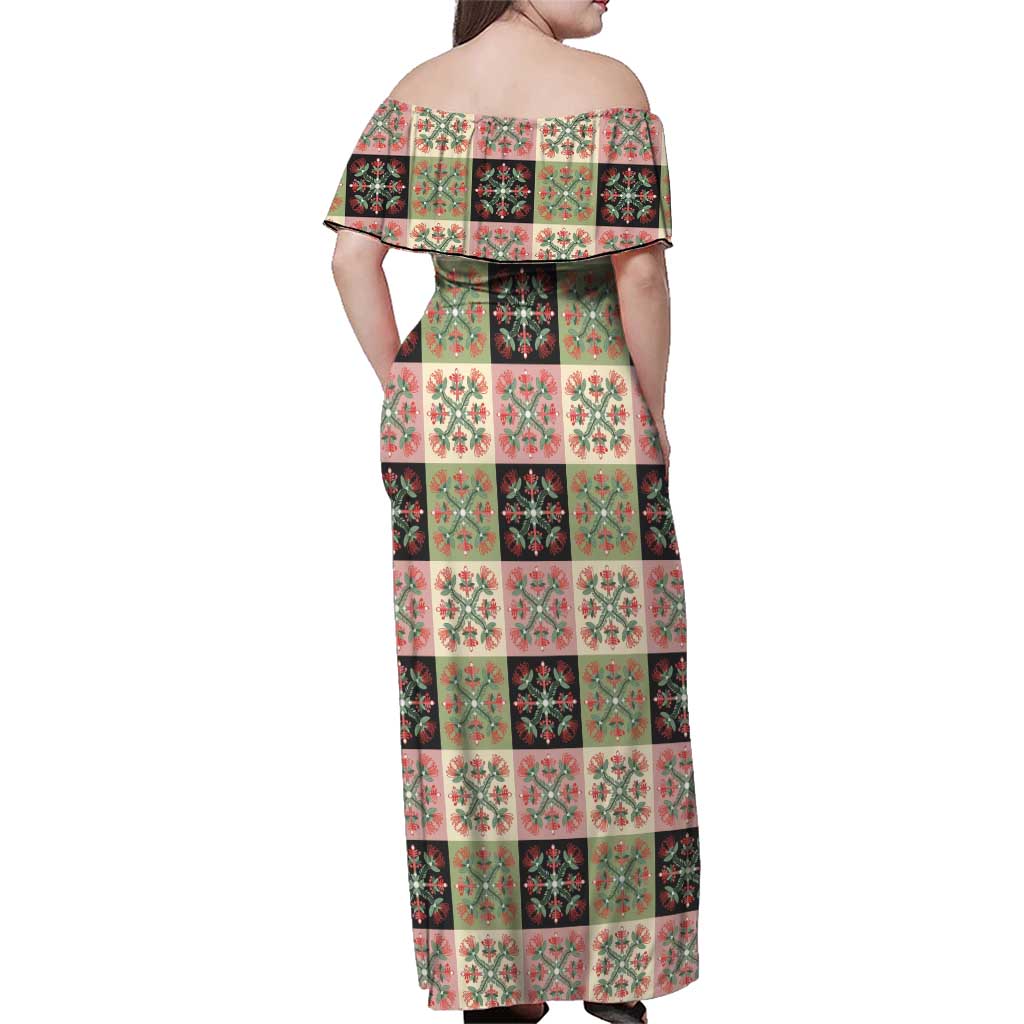 Seamless Pattern Pikake Lei Family Matching Off Shoulder Maxi Dress and Hawaiian Shirt Floral Squares Pikake - Polynesian Pride