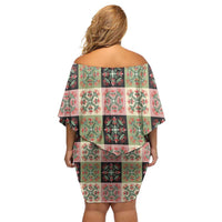 Seamless Pattern Pikake Lei Family Matching Off Shoulder Short Dress and Hawaiian Shirt Floral Squares Pikake - Polynesian Pride