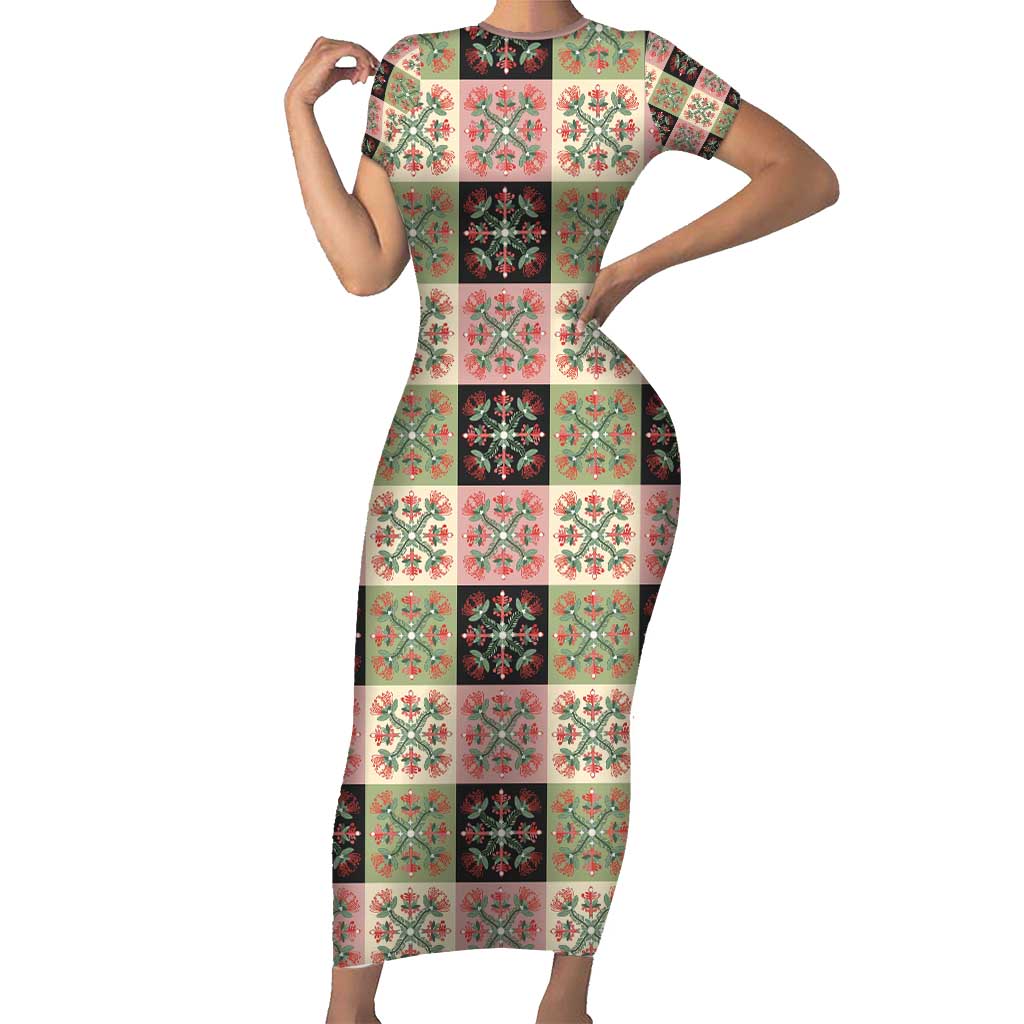 Seamless Pattern Pikake Lei Family Matching Short Sleeve Bodycon Dress and Hawaiian Shirt Floral Squares Pikake - Polynesian Pride