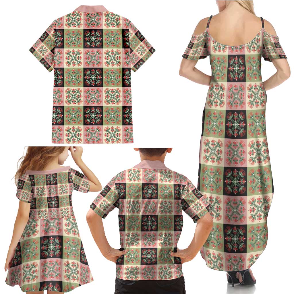 Seamless Pattern Pikake Lei Family Matching Summer Maxi Dress and Hawaiian Shirt Floral Squares Pikake - Polynesian Pride