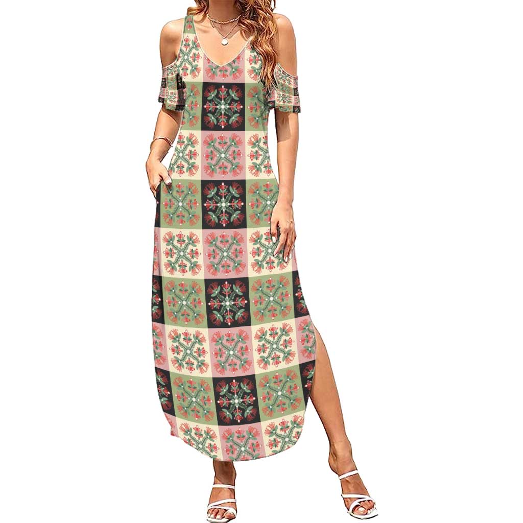 Seamless Pattern Pikake Lei Family Matching Summer Maxi Dress and Hawaiian Shirt Floral Squares Pikake - Polynesian Pride