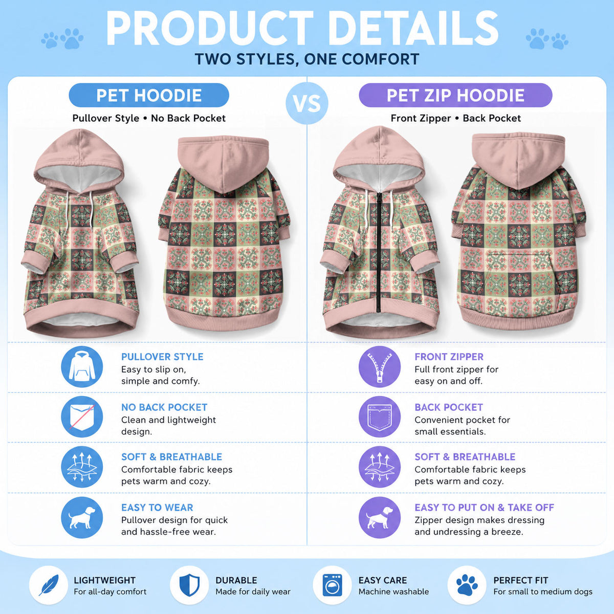 Seamless Pattern Pikake Lei Pet Hoodie Floral Squares Pikake LT9 - Polynesian Pride