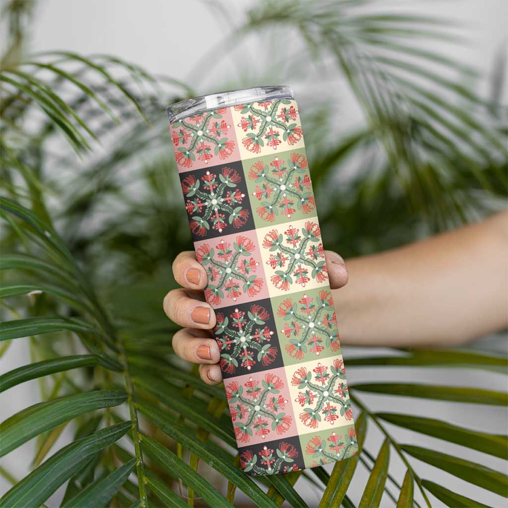 Seamless Pattern Pikake Lei Skinny Tumbler Floral Squares Pikake - Polynesian Pride