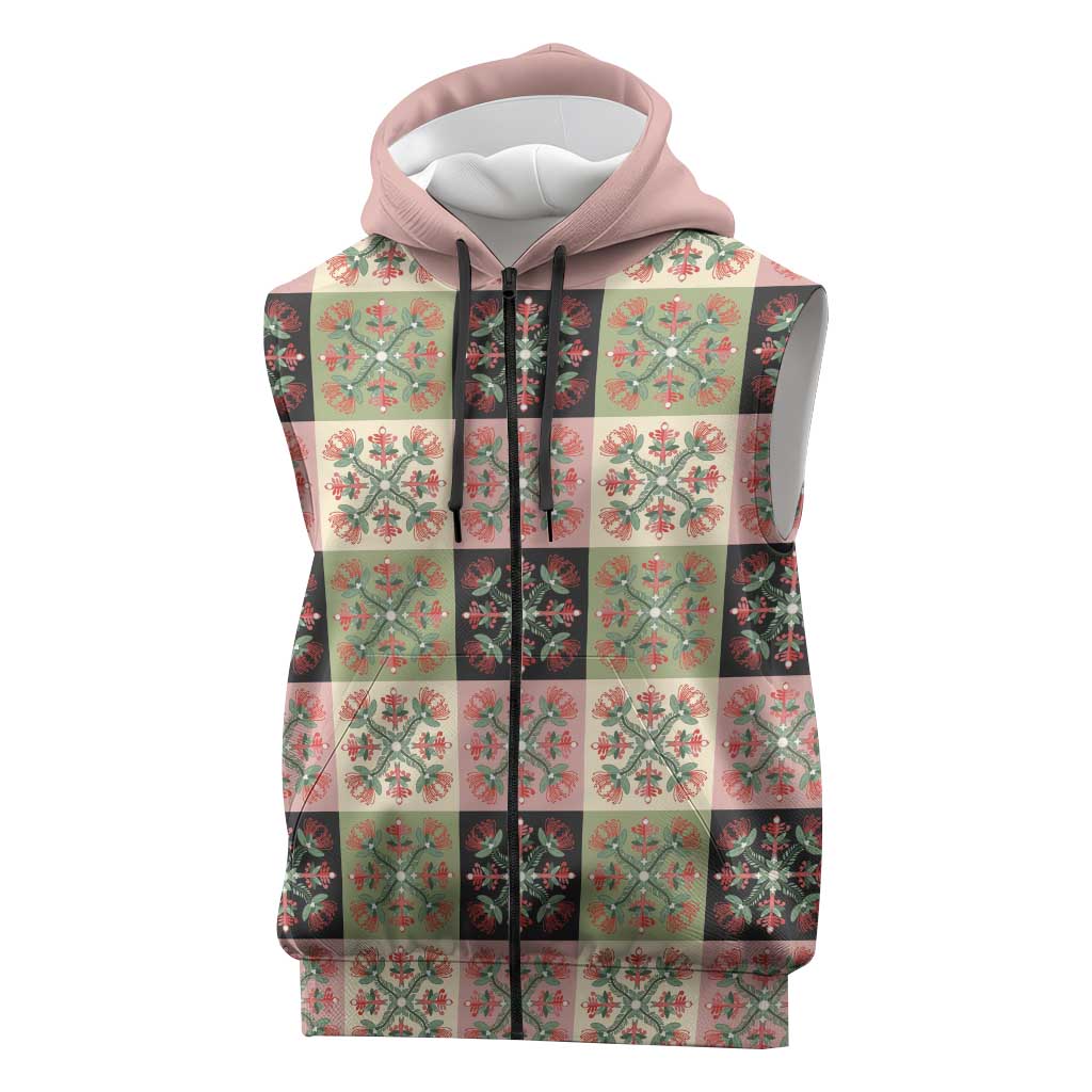 Seamless Pattern Pikake Lei Sleeveless Zip Hoodie Floral Squares Pikake - Polynesian Pride