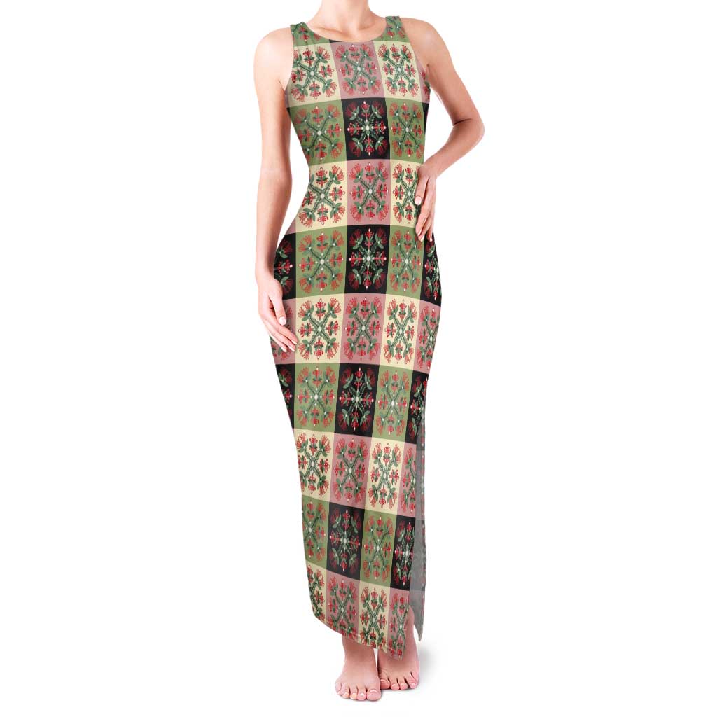 Seamless Pattern Pikake Lei Tank Maxi Dress Floral Squares Pikake - Polynesian Pride