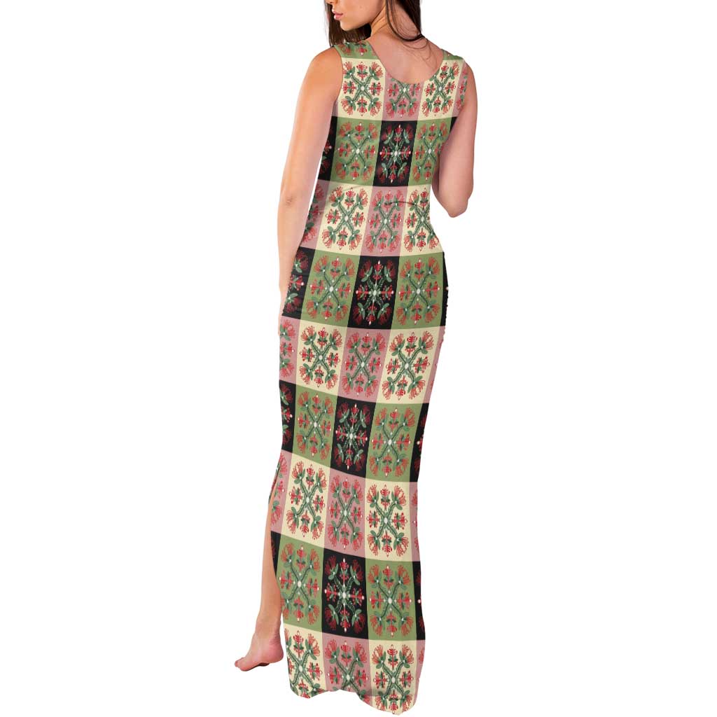 Seamless Pattern Pikake Lei Tank Maxi Dress Floral Squares Pikake - Polynesian Pride