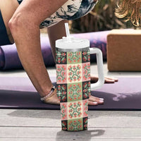 Seamless Pattern Pikake Lei Tumbler With Handle Floral Squares Pikake - Polynesian Pride