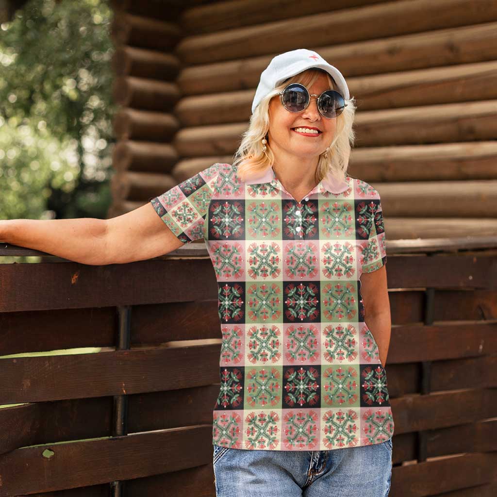 Seamless Pattern Pikake Lei Women Polo Shirt Floral Squares Pikake - Polynesian Pride