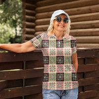 Seamless Pattern Pikake Lei Women Polo Shirt Floral Squares Pikake - Polynesian Pride