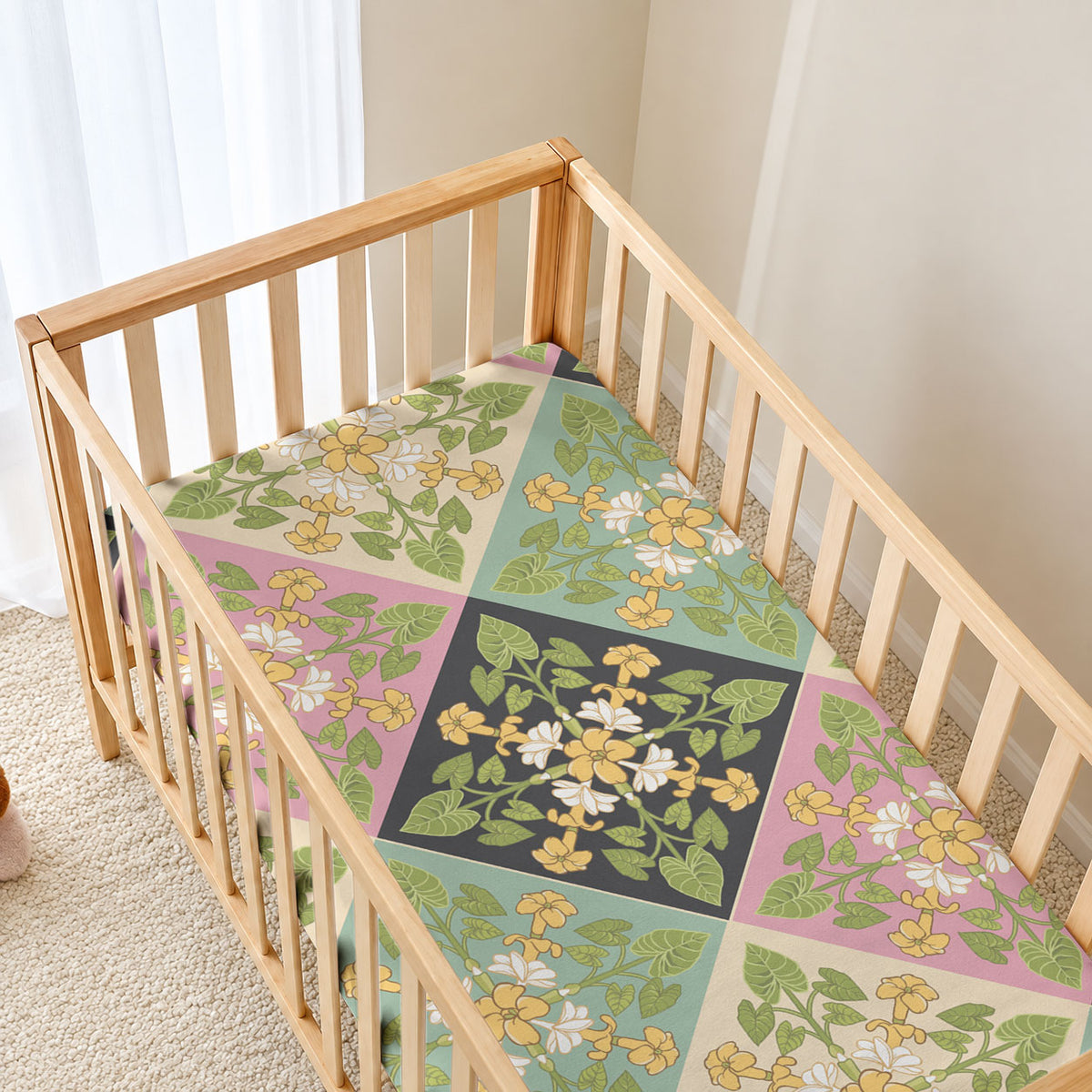 Seamless Pattern Puakenikeni and Kalo Baby Bed Cover LT9 - Polynesian Pride