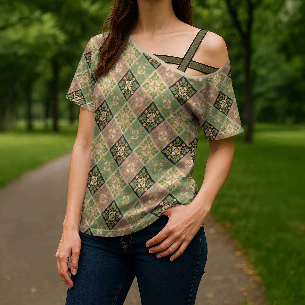 Seamless Pattern Puakenikeni and Kalo Cross Shoulder Shirt - Polynesian Pride