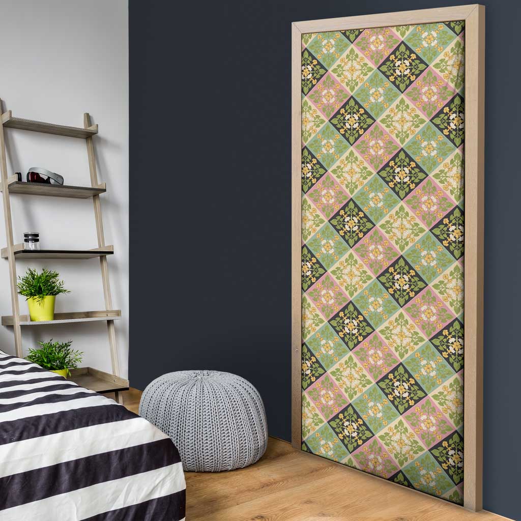 Seamless Pattern Puakenikeni and Kalo Door Cover - Polynesian Pride