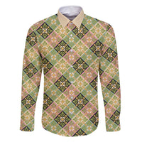 Seamless Pattern Puakenikeni and Kalo Family Matching Mermaid Dress and Hawaiian Shirt LT9 Dad's Shirt - Long Sleeve Beige - Polynesian Pride