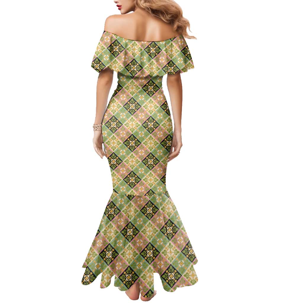 Seamless Pattern Puakenikeni and Kalo Family Matching Mermaid Dress and Hawaiian Shirt LT9 - Polynesian Pride