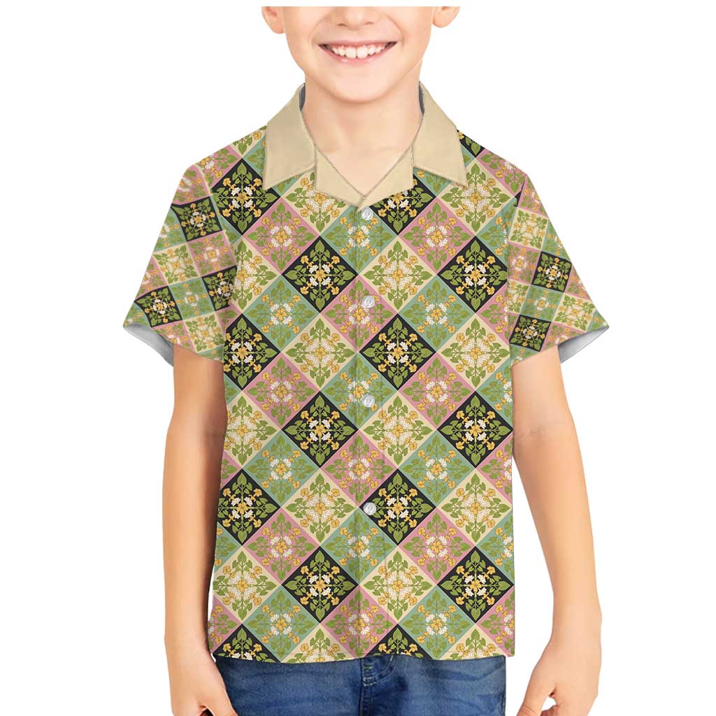 Seamless Pattern Puakenikeni and Kalo Family Matching Mermaid Dress and Hawaiian Shirt LT9 Son's Shirt Beige - Polynesian Pride