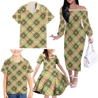 Seamless Pattern Puakenikeni and Kalo Family Matching Off The Shoulder Long Sleeve Dress and Hawaiian Shirt LT9 - Polynesian Pride