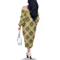 Seamless Pattern Puakenikeni and Kalo Family Matching Off The Shoulder Long Sleeve Dress and Hawaiian Shirt LT9 - Polynesian Pride
