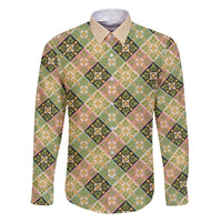 Seamless Pattern Puakenikeni and Kalo Family Matching Short Sleeve Bodycon Dress and Hawaiian Shirt LT9 Dad's Shirt - Long Sleeve Beige - Polynesian Pride