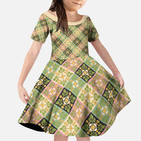 Seamless Pattern Puakenikeni and Kalo Kid Short Sleeve Dress - Polynesian Pride