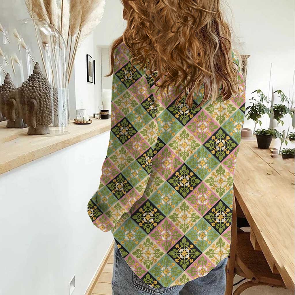 Seamless Pattern Puakenikeni and Kalo Women Casual Shirt - Polynesian Pride