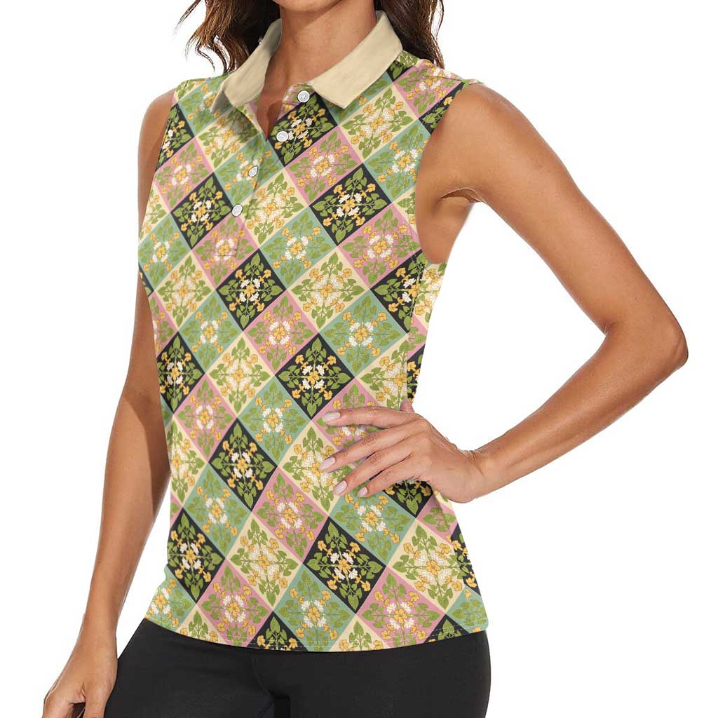 Seamless Pattern Puakenikeni and Kalo Women Sleeveless Polo Shirt LT9 - Polynesian Pride