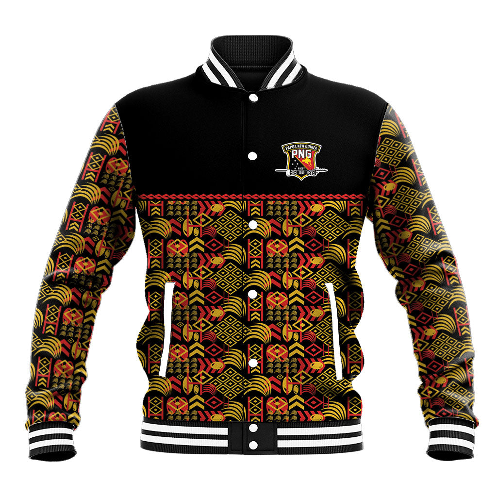 Papua New Guinea Kumuls Baseball Jacket Bird of Paradise Black Version LT9 Unisex Black - Polynesian Pride