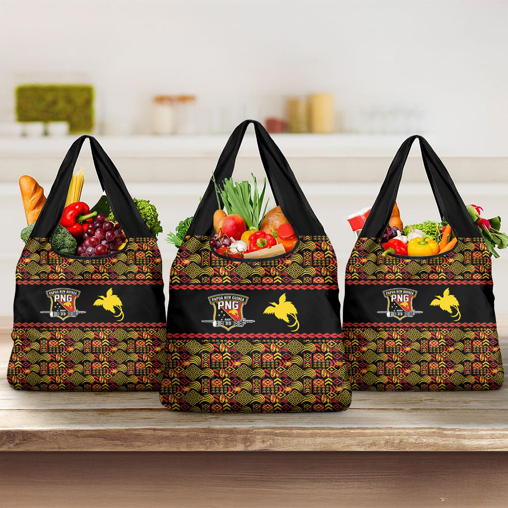 Papua New Guinea Kumuls Grocery Bag Bird of Paradise Black Version LT9 3-pack One Size Black - Polynesian Pride