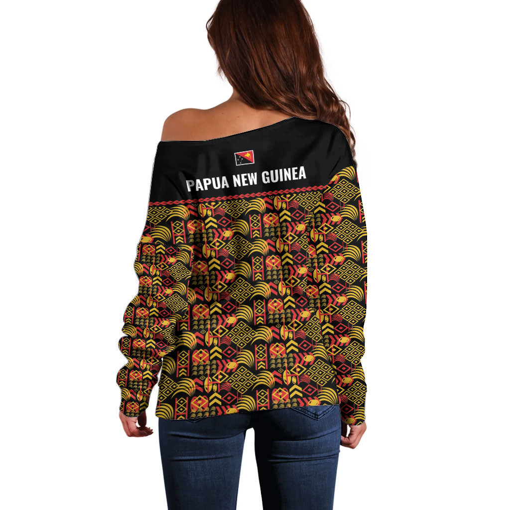 Papua New Guinea Kumuls Off Shoulder Sweater Bird of Paradise Black Version LT9 - Polynesian Pride