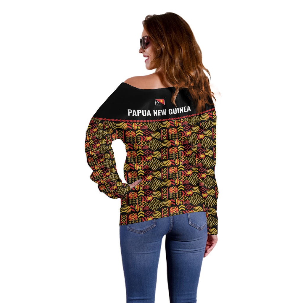 Papua New Guinea Kumuls Off Shoulder Sweater Bird of Paradise Black Version LT9 - Polynesian Pride