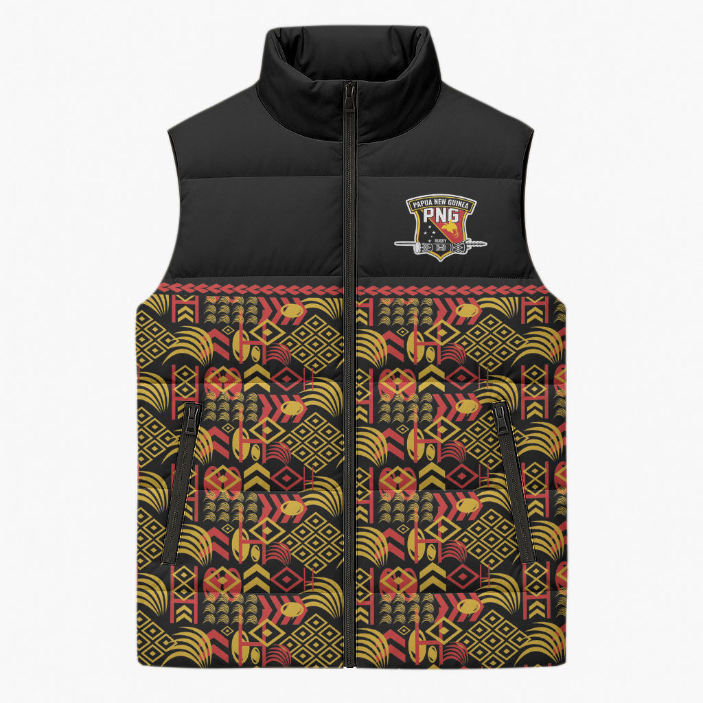Papua New Guinea Kumuls Sleeveless Puffer Jacket Bird of Paradise Black Version LT9 Unisex Black - Polynesian Pride