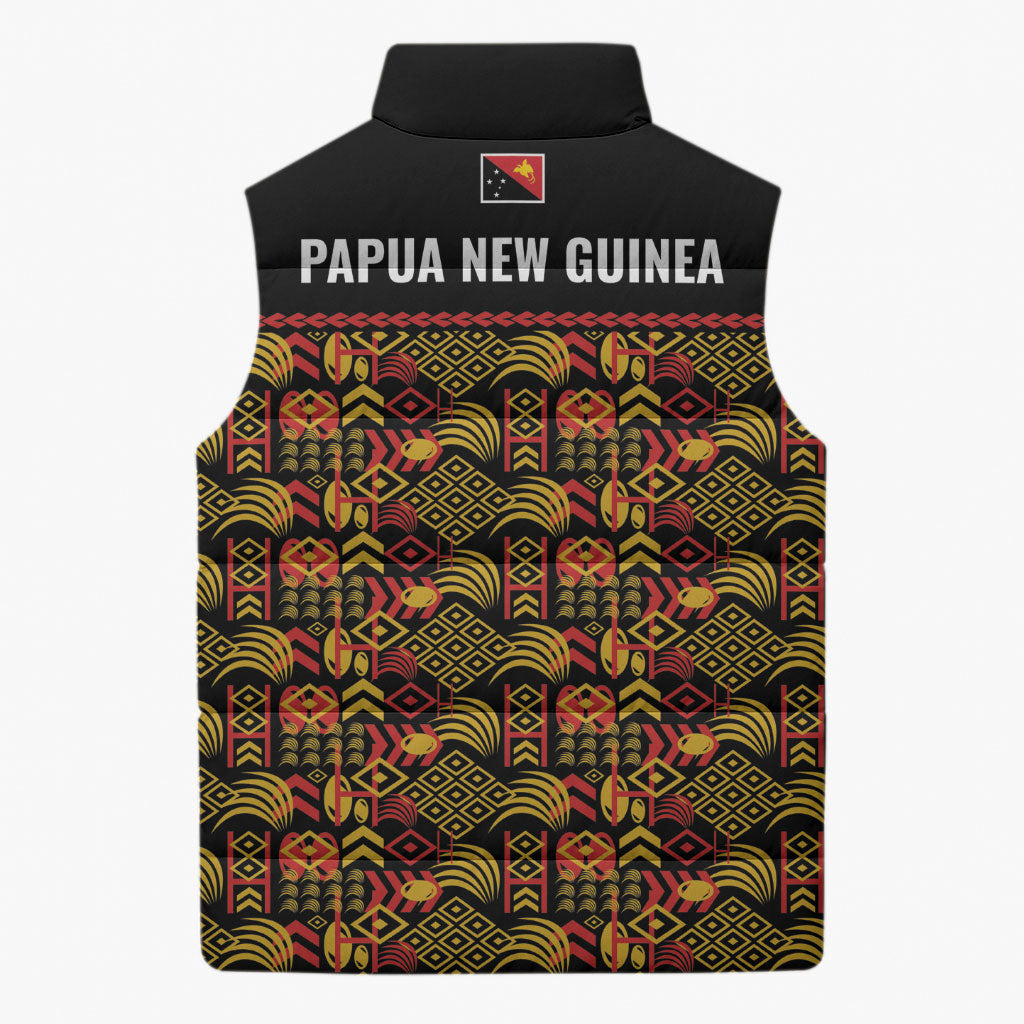 Papua New Guinea Kumuls Sleeveless Puffer Jacket Bird of Paradise Black Version LT9 - Polynesian Pride
