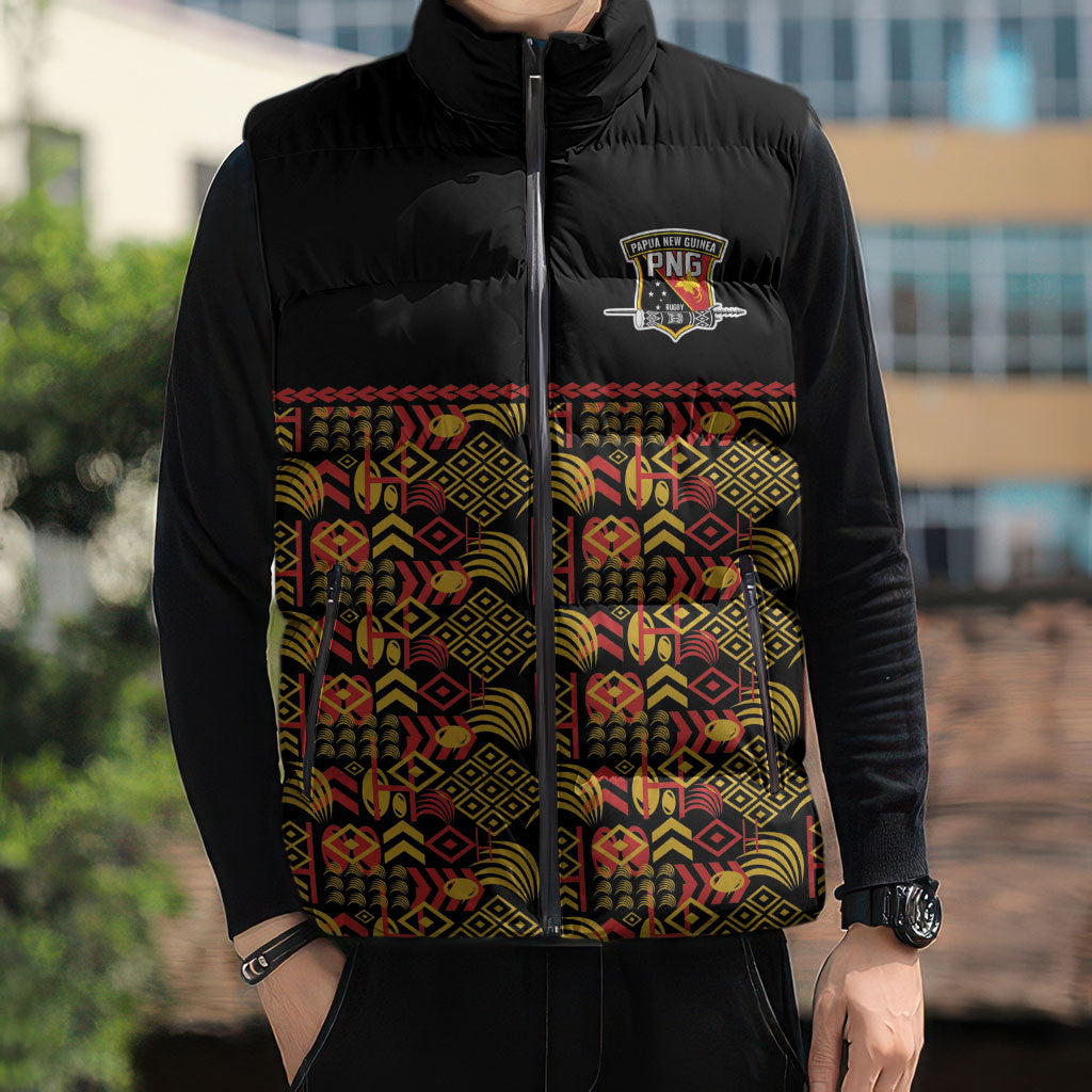 Papua New Guinea Kumuls Sleeveless Puffer Jacket Bird of Paradise Black Version LT9 - Polynesian Pride