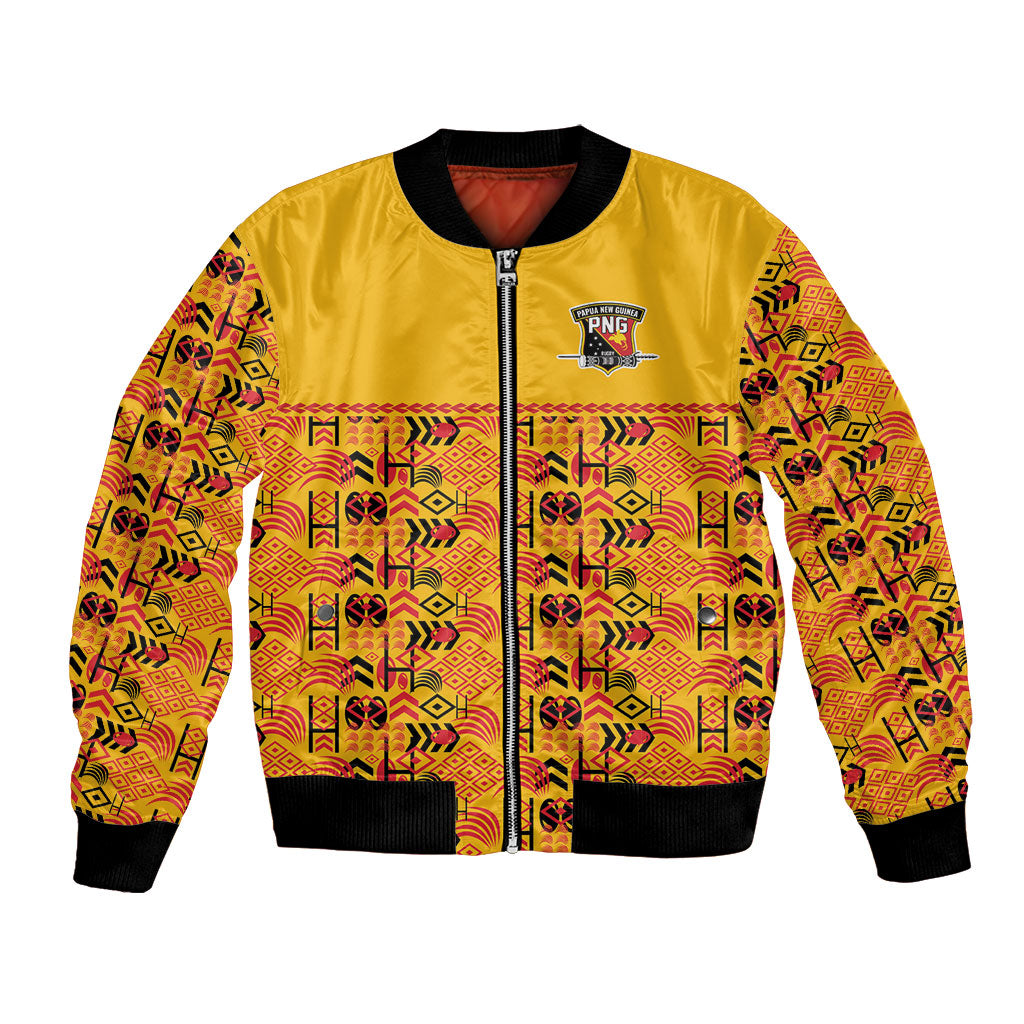 Papua New Guinea Kumuls Bomber Jacket Bird of Paradise Gold Version LT9 Unisex Gold - Polynesian Pride