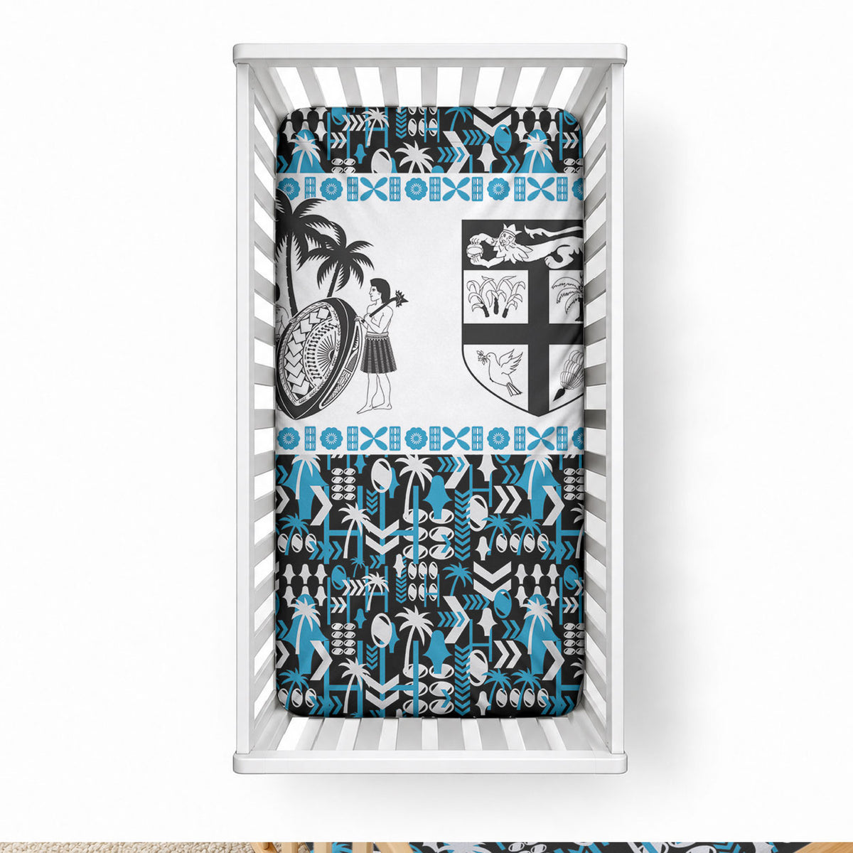 Fiji Bati Baby Bed Cover Bati Island Warrior Geometry LT9 28 × 52 in Blue - Polynesian Pride