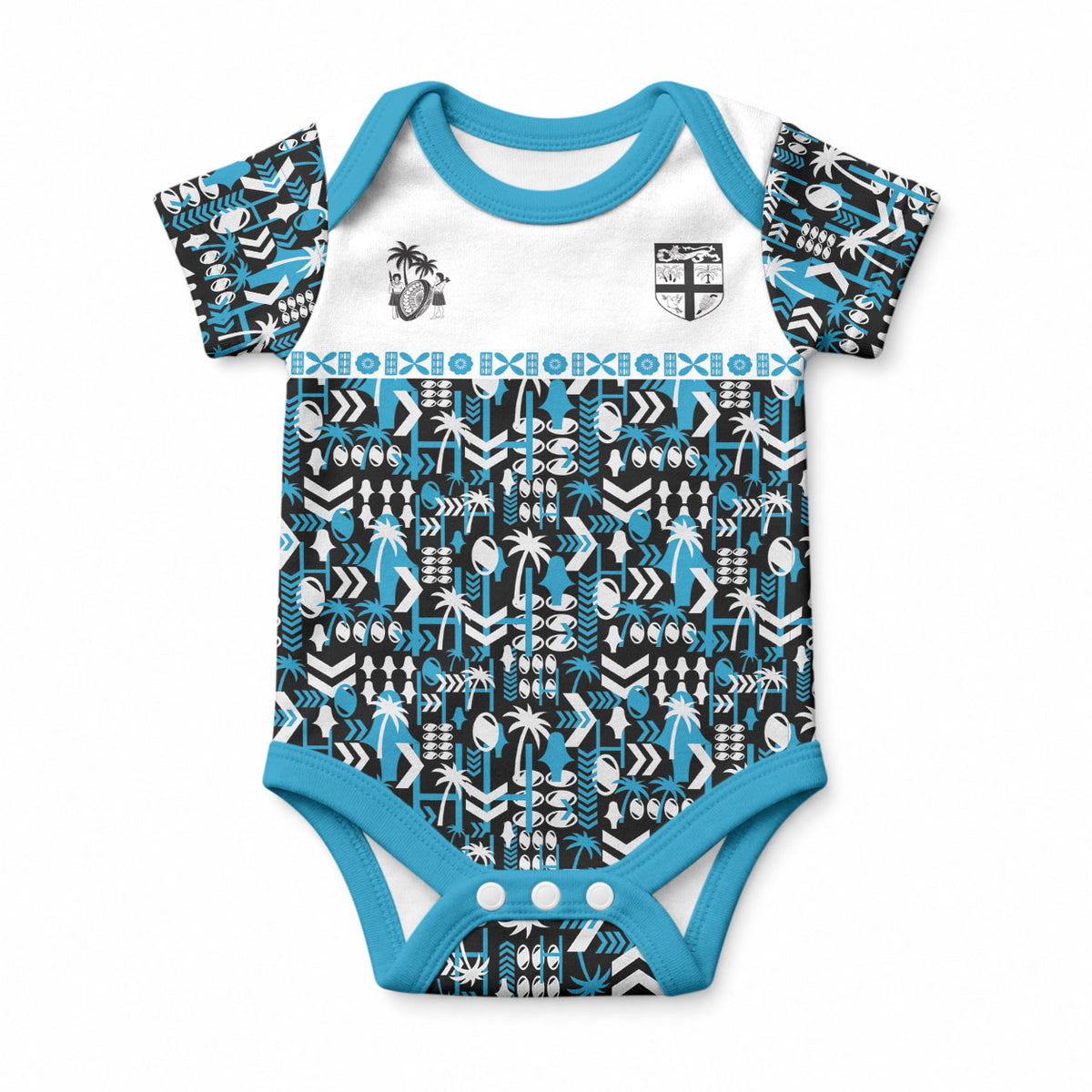 Fiji Bati Baby Onesie Bati Island Warrior Geometry LT9 Blue - Polynesian Pride