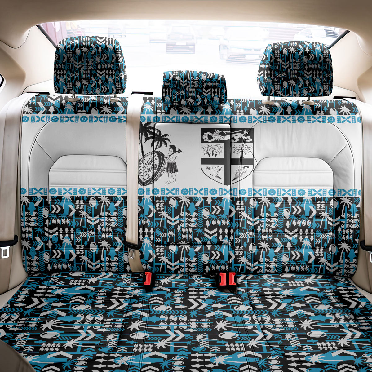 Fiji Bati Back Car Seat Cover Bati Island Warrior Geometry LT9 - Polynesian Pride
