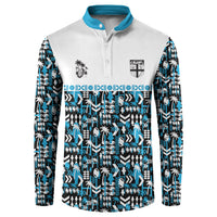 Fiji Bati Button Sweatshirt Bati Island Warrior Geometry LT9 Blue - Polynesian Pride