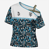 Fiji Bati Cross Shoulder Shirt Bati Island Warrior Geometry LT9 Female Blue - Polynesian Pride