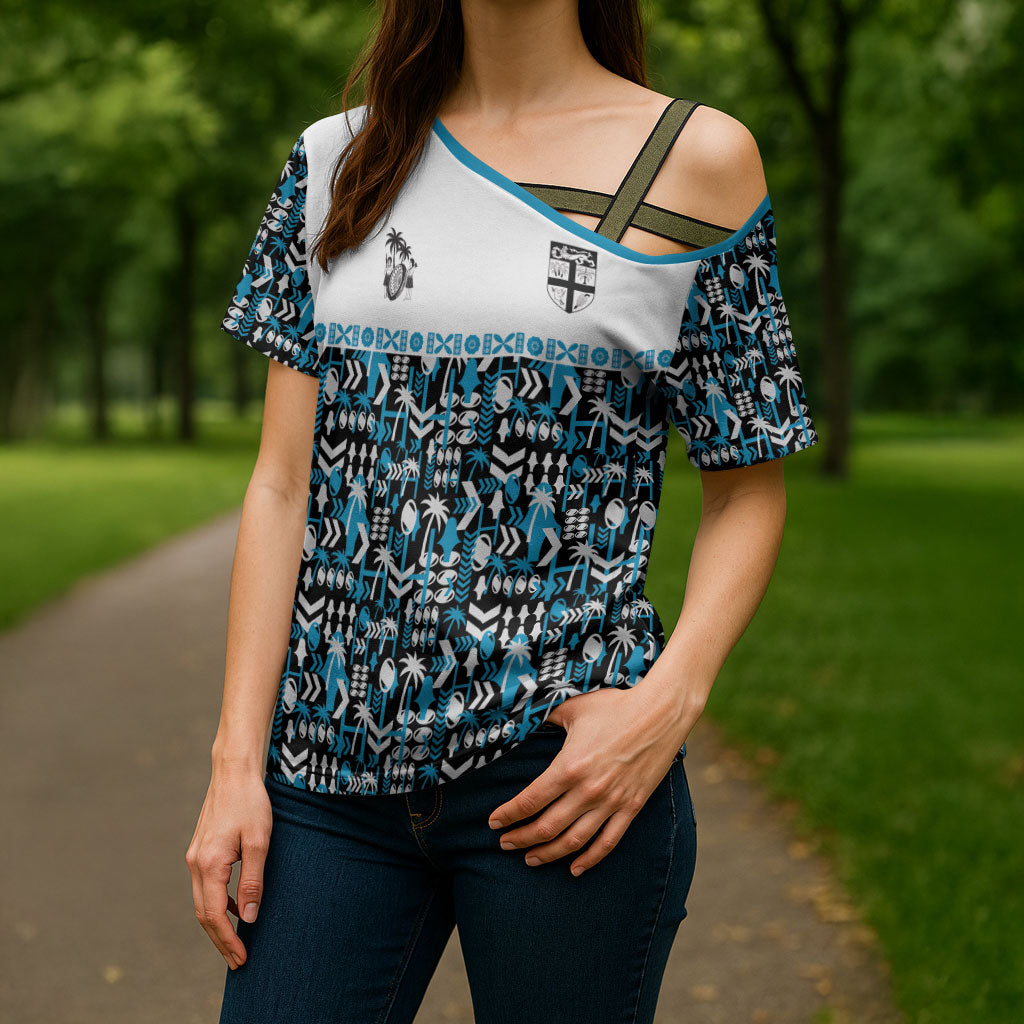 Fiji Bati Cross Shoulder Shirt Bati Island Warrior Geometry LT9 - Polynesian Pride