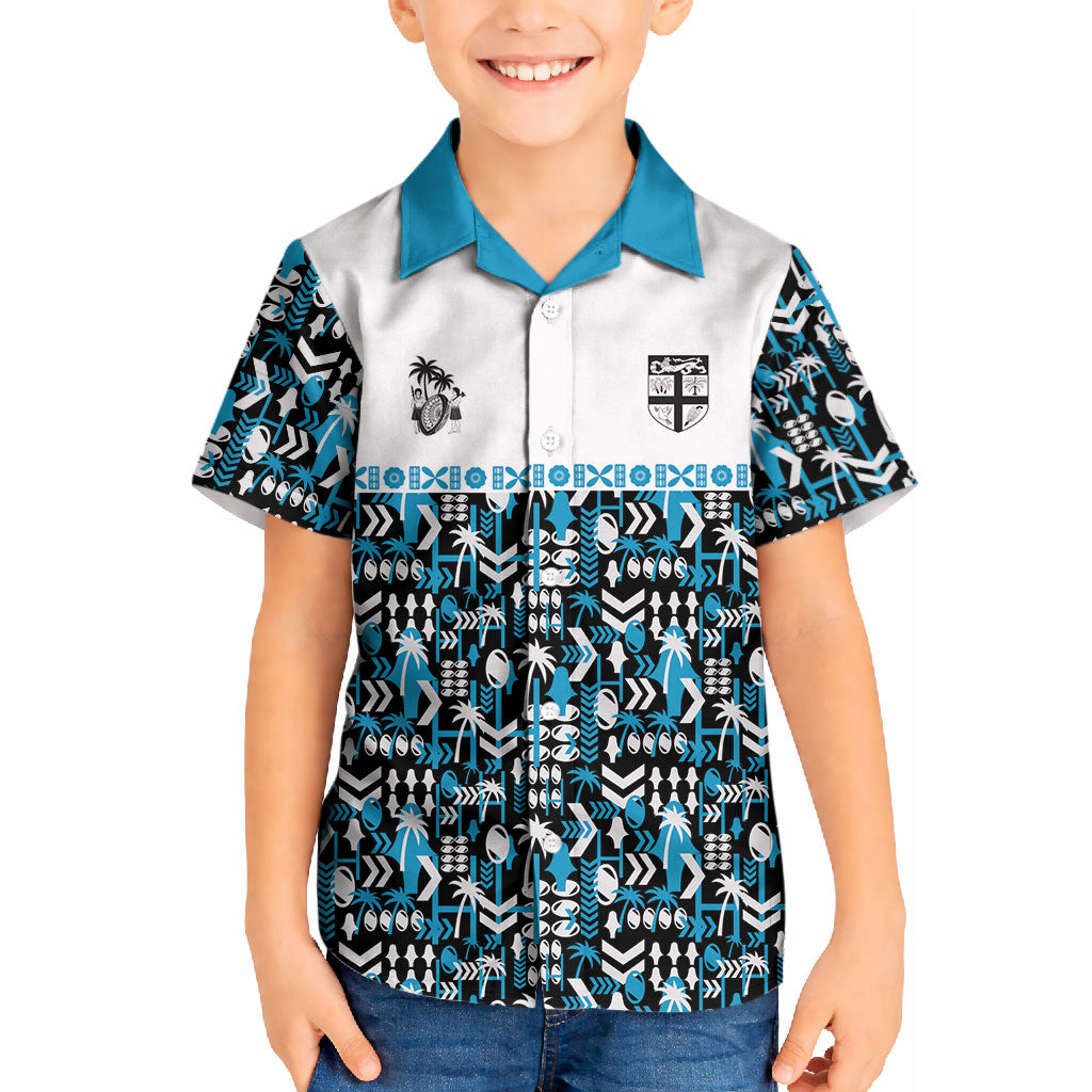 Fiji Bati Kid Hawaiian Shirt Bati Island Warrior Geometry LT9 Kid Blue - Polynesian Pride