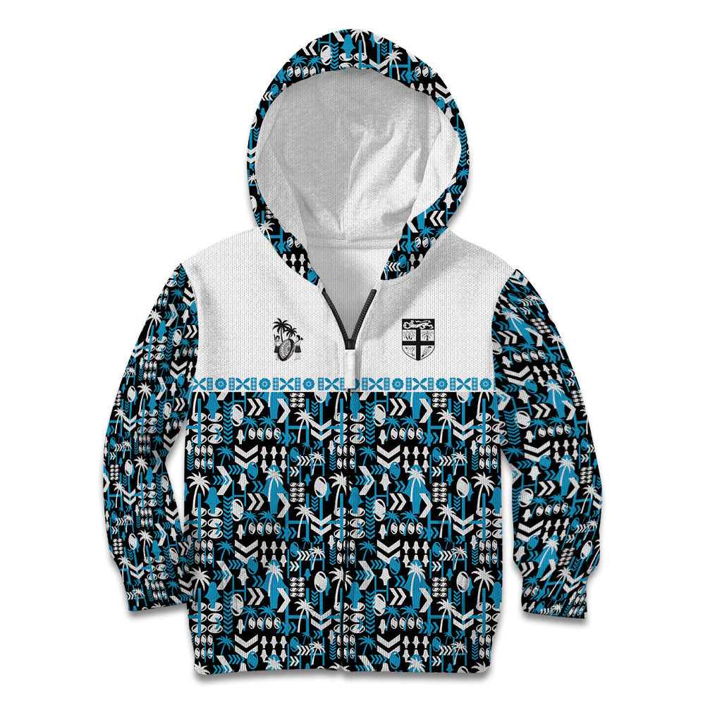 Fiji Bati Kid Hoodie Bati Island Warrior Geometry LT9 Zip Hoodie Blue - Polynesian Pride