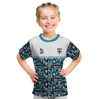 Fiji Bati Kid T Shirt Bati Island Warrior Geometry LT9 Blue - Polynesian Pride